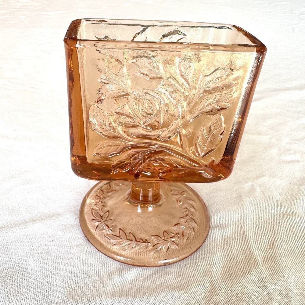 Vintage Tiara Glass Cabbage Rose Pink Depression Glass Pedestal Cigarette Holder